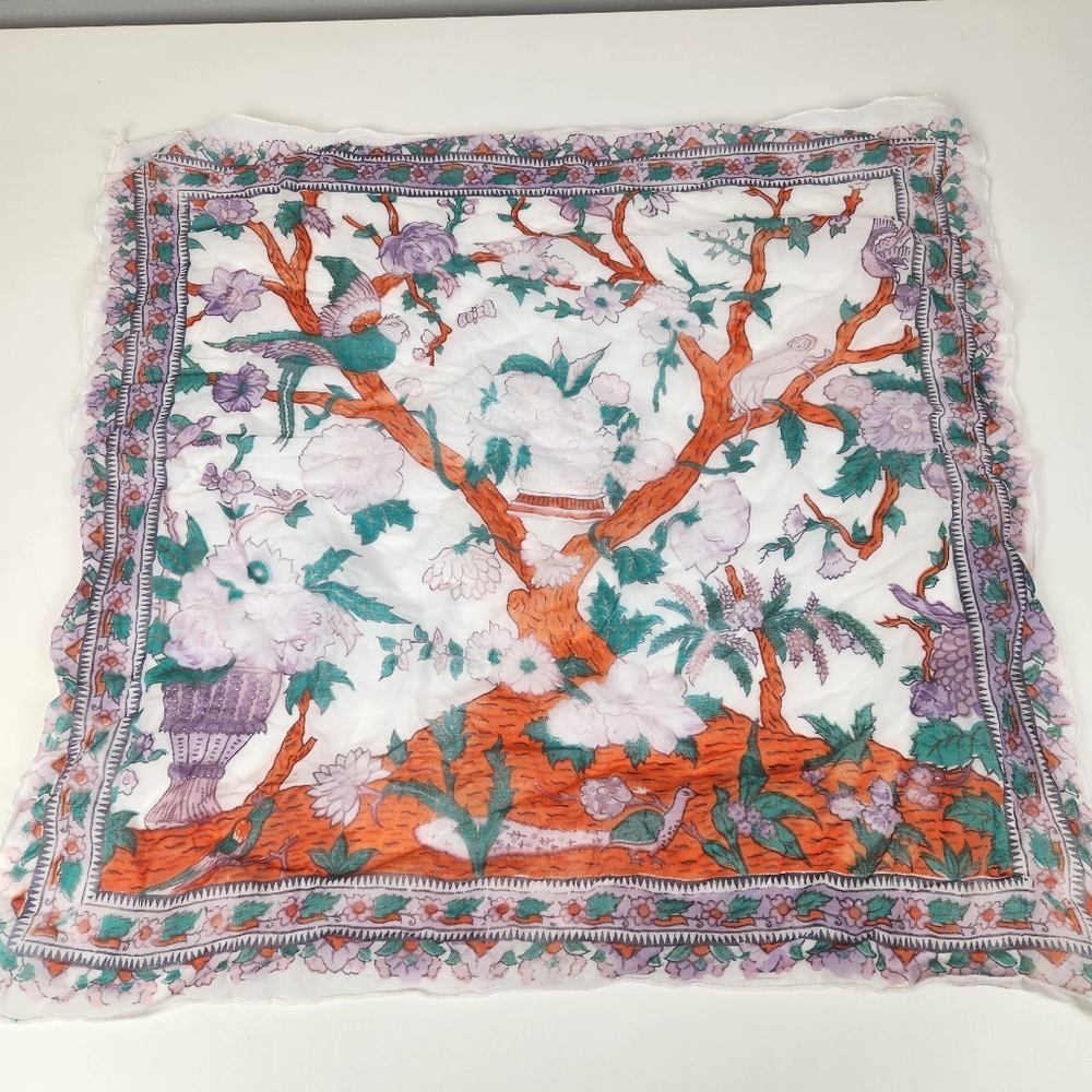 Vintage Cotton Birds Of Paradise Scarf Handkerchief